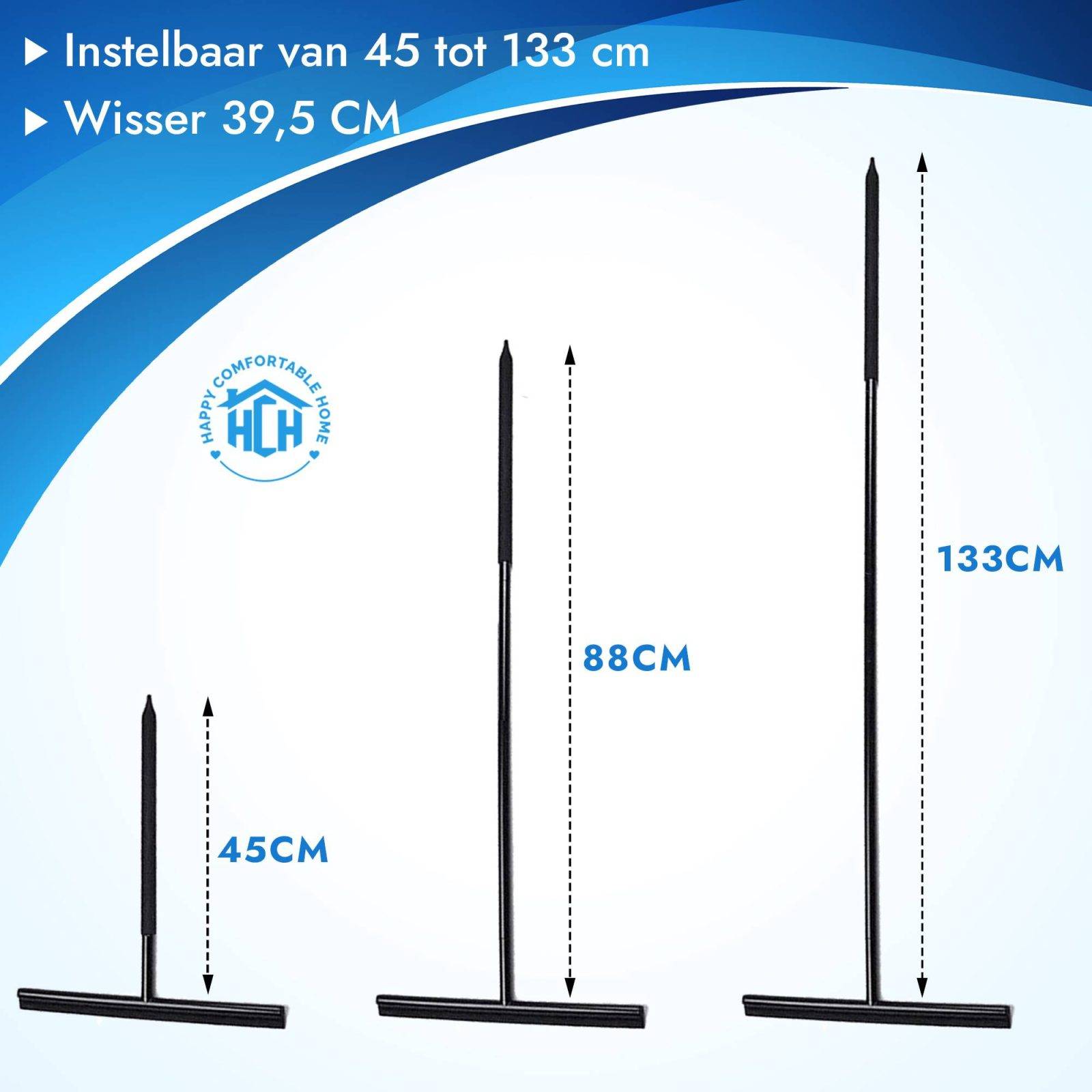 Vloerwisser - Verstelbaar RVS Stang - Silicon Wisser - Zwart